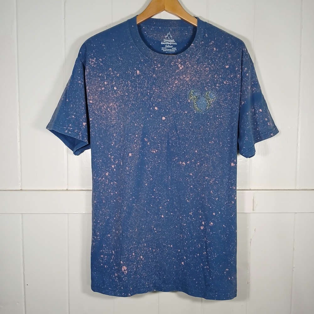 Disney Parks  Destination Relaxation T-Shirt Mens Large Blue Bleach Splatter